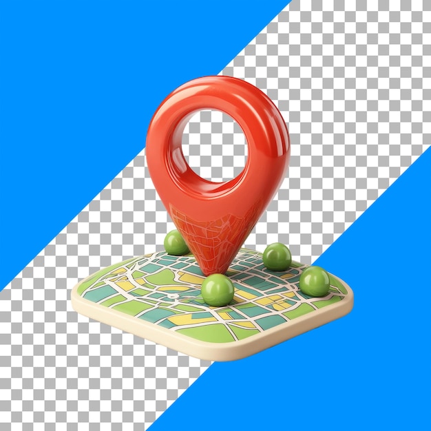 Free PSD 3d map with red location pin and green trees on blue background