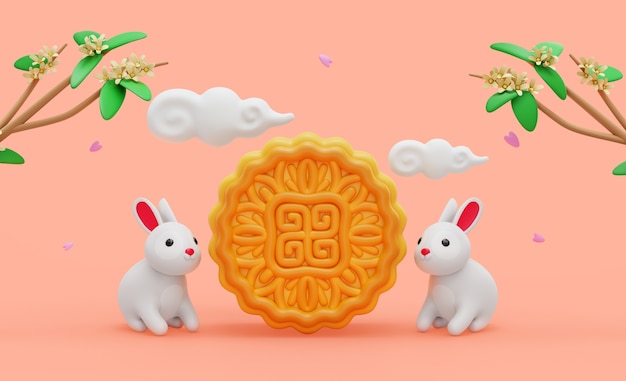 Free PSD 3d mock-up for mid-autumn festival with assortment of elements