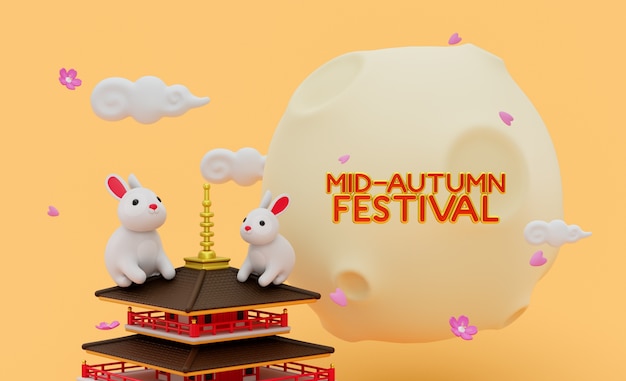 Free PSD 3d mock-up for mid-autumn festival with assortment of elements