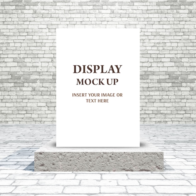 Free PSD 3d mock up with blank picture on podium in a brick room