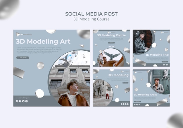 Free PSD 3d modeling course social media post