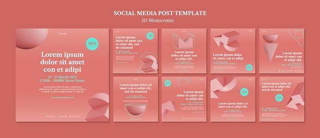 Free PSD 3d monochrome shapes instagram posts template