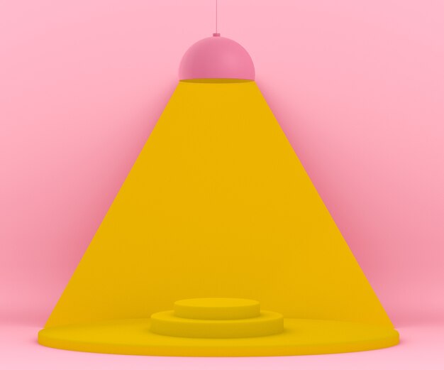 Free PSD 3d pink and yellow environment with a lamp lighting up a platform