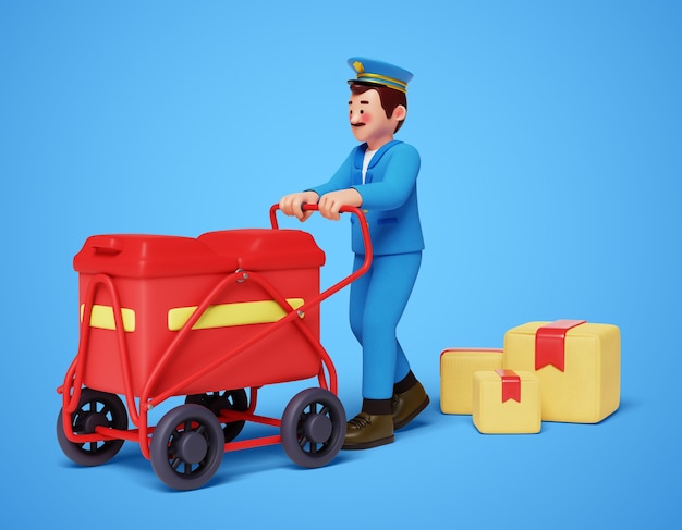 Free PSD 3d postman character composition