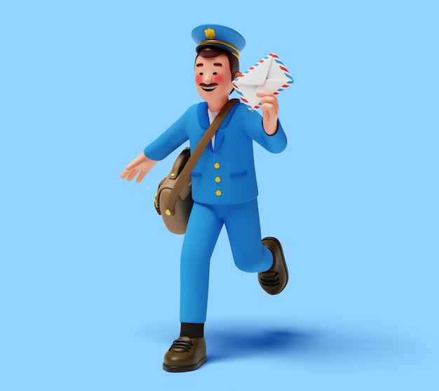 Free PSD 3d postman character composition