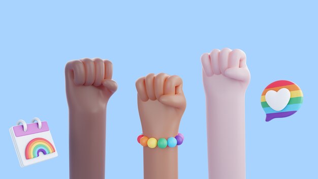 3d pride background with hands showing fists