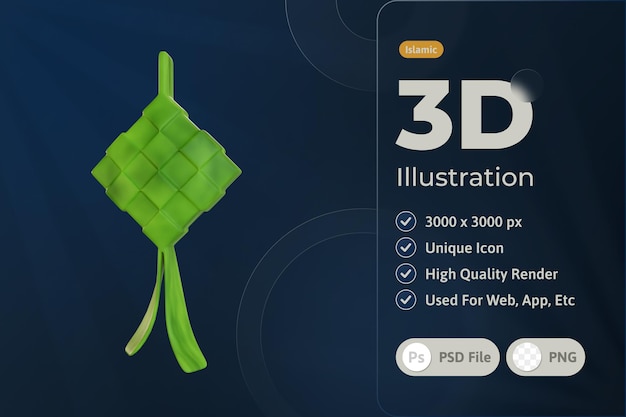 3d Ramadan islamic element icon, Traditional ketupat