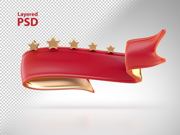 Free PSD 3d red ribbon with golden stars