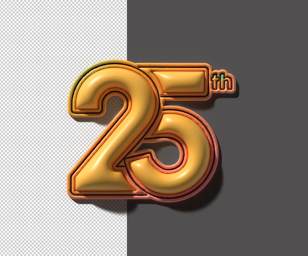 Free PSD 3d render of a 25 twenty five number illustration design transparent psd file.