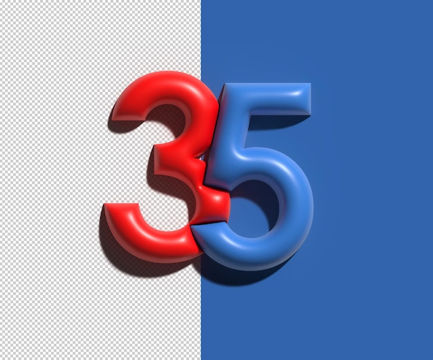 Free PSD 3d render of a 35 thirty five number transparent psd file