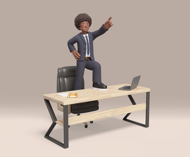 Free PSD 3d render of afro businessman character pose