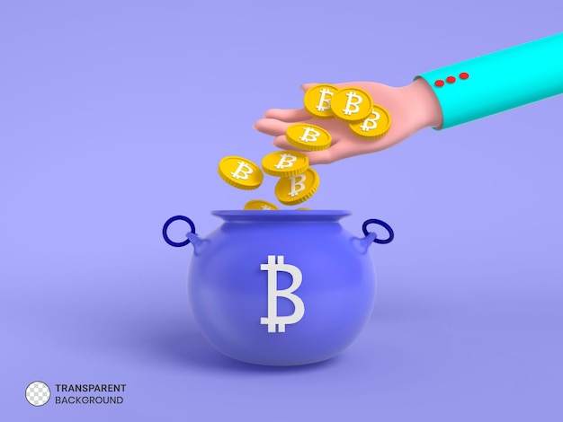 Free PSD 3d render bitcoin pot isolated icon