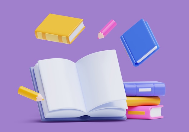 3d render of books and notebooks sales blank banner background