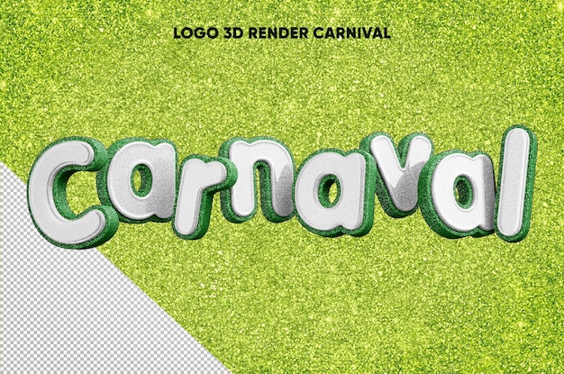 Free PSD 3d render carnival logo with realistic green glitter texture with white