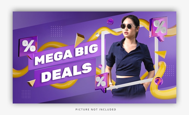 Free PSD 3d render colorful sale discount promotion banner