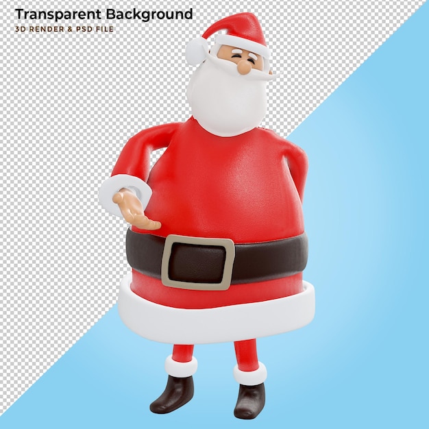 Free PSD 3d render, digital illustration, santa claus cartoon character, waving hands up