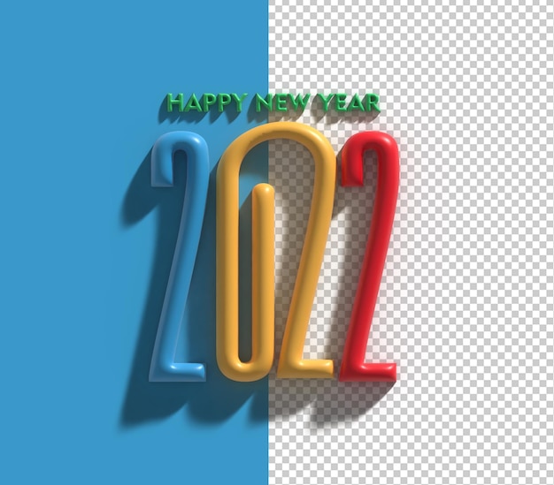 3D Render Happy New Year 2022 Text Typography Transparent Psd File.