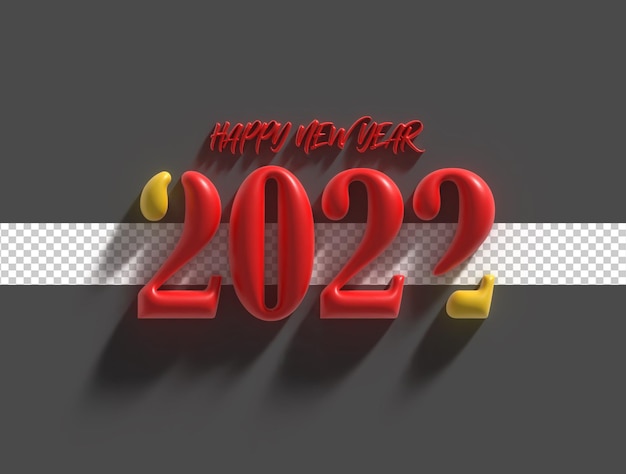 3D Render Happy New Year 2022 Transparent Psd File