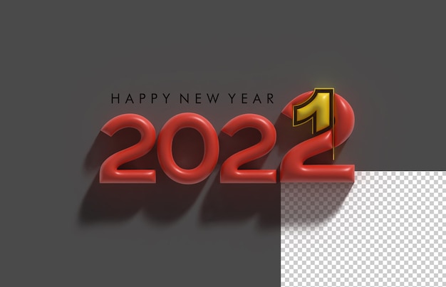 3D Render Happy New Year 2022 Transparent Psd File