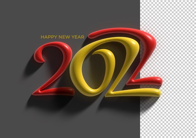 3D Render Happy New Year 2022 Transparent Psd File