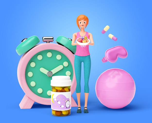 Free PSD 3d render of healthy routine character