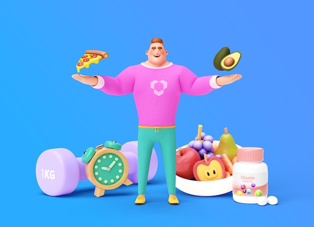 Free PSD 3d render of healthy routine character