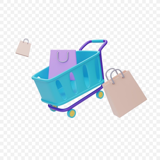 Free PSD 3d render illustration shopping cart isolated icon