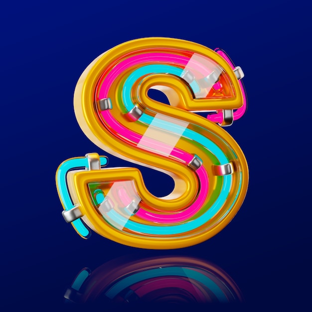 Free PSD 3d render of neon letter icon