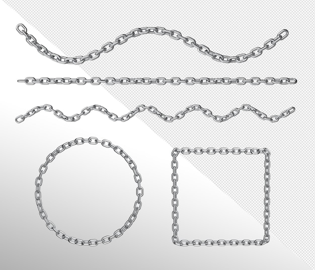 Free PSD 3d render realistic chain in chrome on transparent background