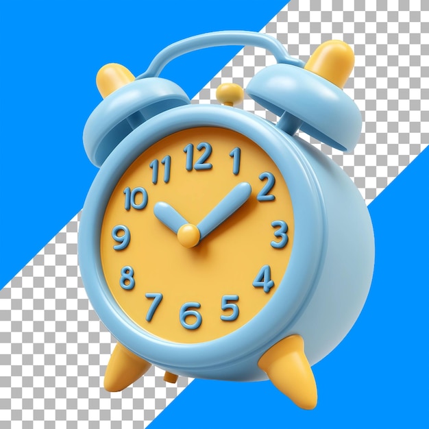 Free PSD 3d rendered blue and yellow alarm clock isolated on transparent background