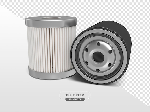 Free PSD 3d rendered realistic metal oil filter for automotive maintenance with transparent background