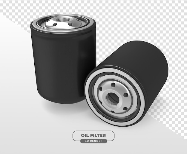 Free PSD 3d rendered realistic metal oil filter for automotive maintenance with transparent background