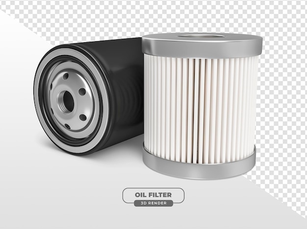 Free PSD 3d rendered realistic metal oil filter for automotive maintenance with transparent background