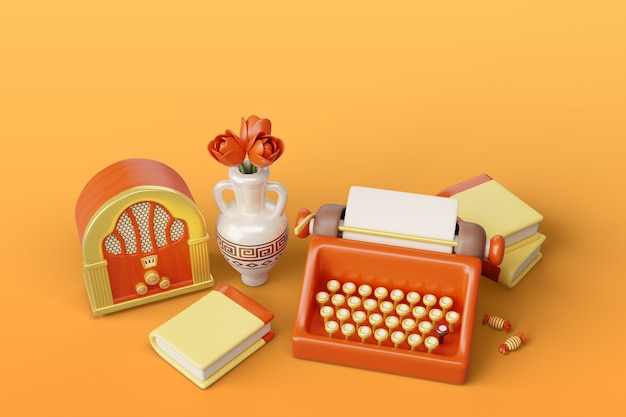 Free PSD 3d rendering of 1920s still life background