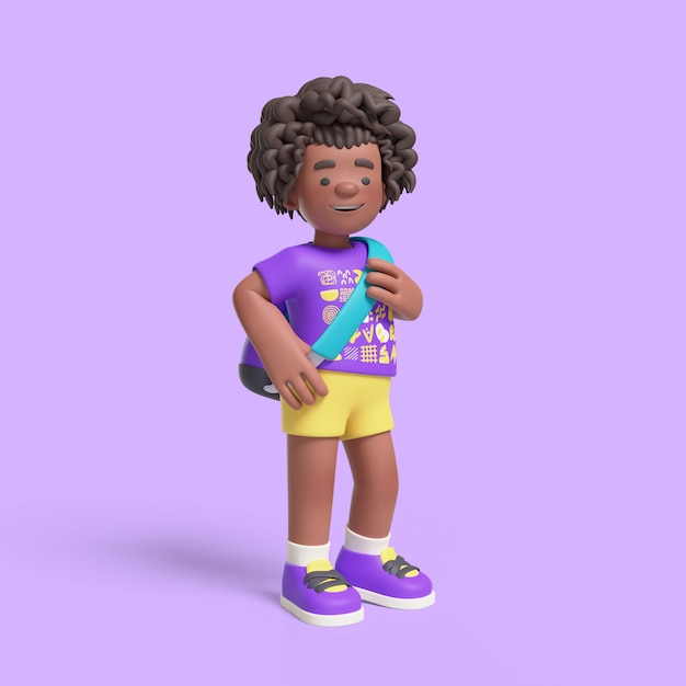 Free PSD 3d rendering of afro girl in classroom