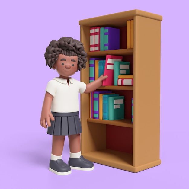 Free PSD 3d rendering of afro girl in classroom