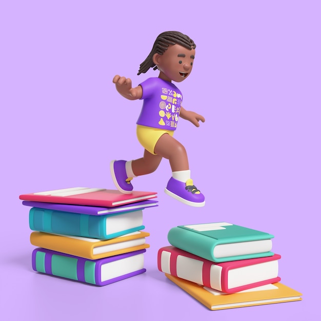 Free PSD 3d rendering of afro girl in classroom