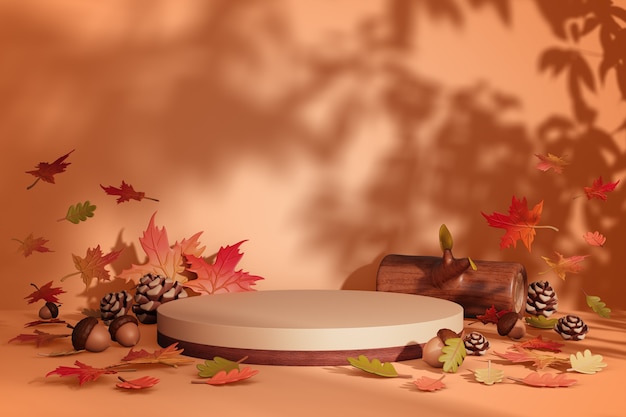 Free PSD 3d rendering of  autumn sales podium background