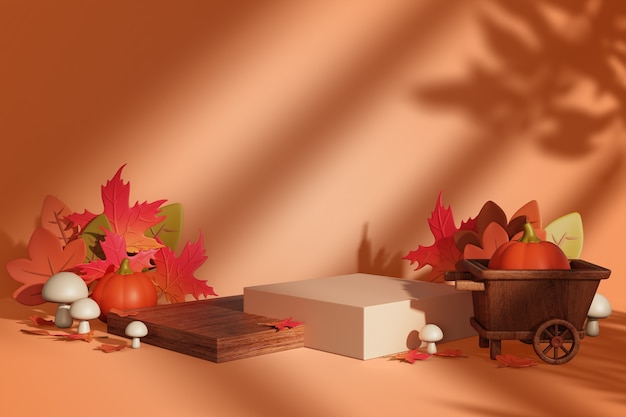 3d rendering of  autumn sales podium background