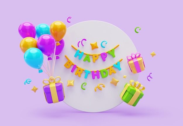 Free PSD 3d rendering of birthday banner