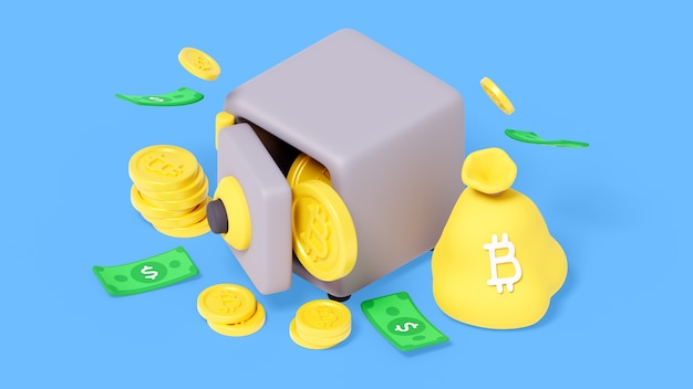 Free PSD 3d rendering of bitcoin