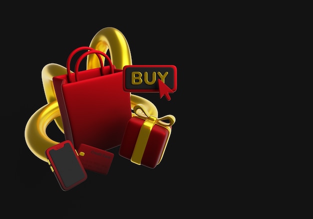 Free PSD 3d rendering of black friday sale background