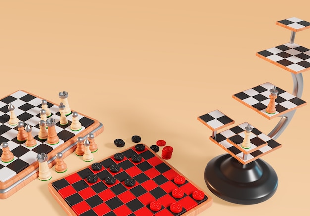 Free PSD 3d rendering of board games still life