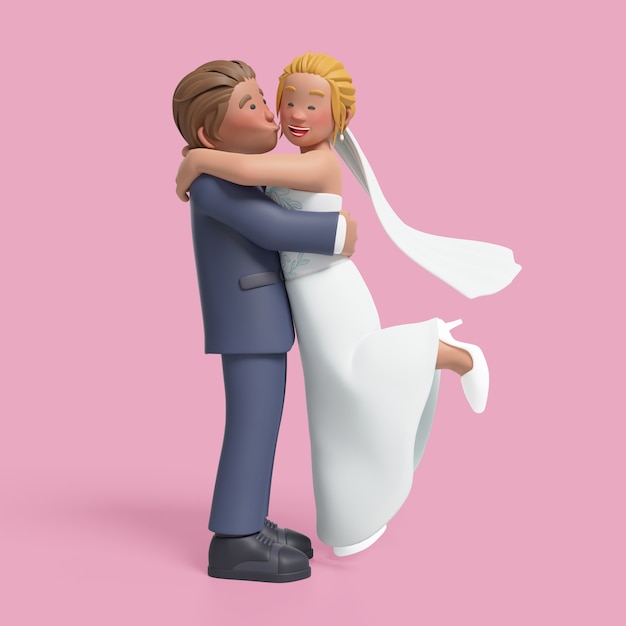 Free PSD 3d rendering of bride and groom posing