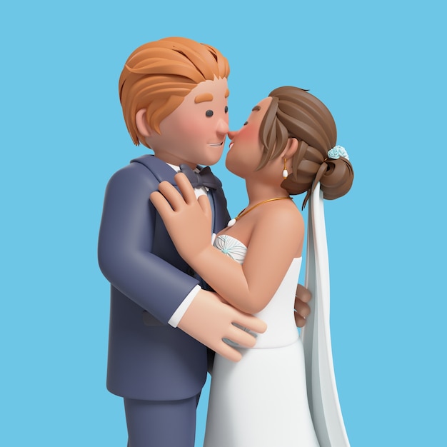 Free PSD 3d rendering of bride and groom posing