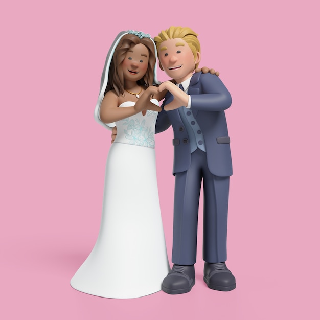 Free PSD 3d rendering of bride and groom posing