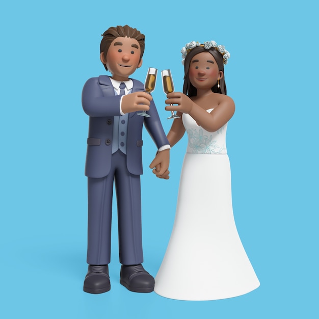 Free PSD 3d rendering of bride and groom posing