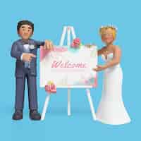 Free PSD 3d rendering of bride and groom posing