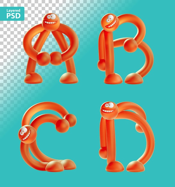 3d rendering of cartoon orange humans in shape of english alphabet letters