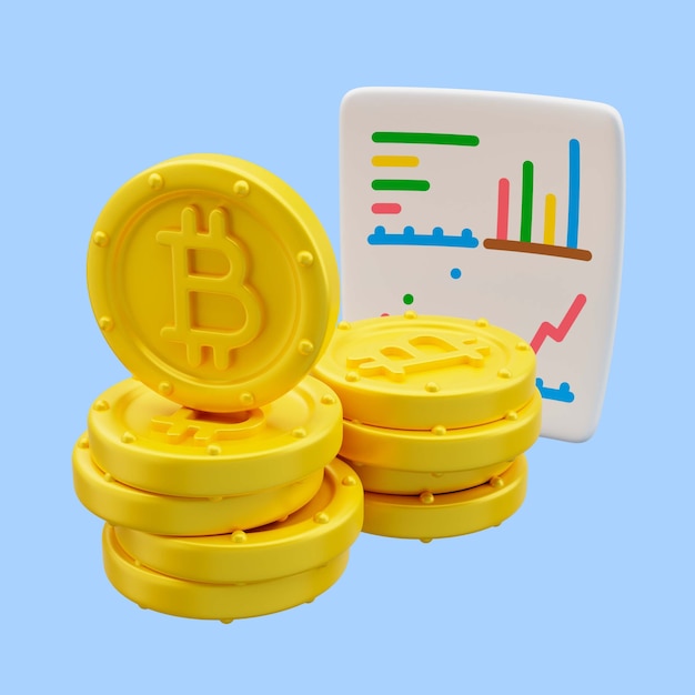 Free PSD 3d rendering of chart bitcoin icon